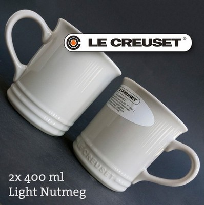 LE CREUSET 2x große Steingut Kaffetassen 400ml naturweiß, Kaffebecher Coffee Mug