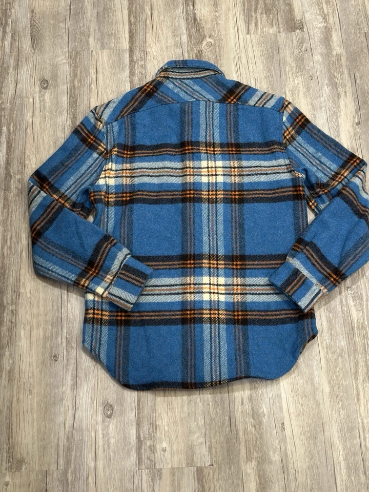 Imogene + Willie Hall CPO Plaid Wool Overshirt Shacket Teal Orange Mens Size M - Image 2 of 4