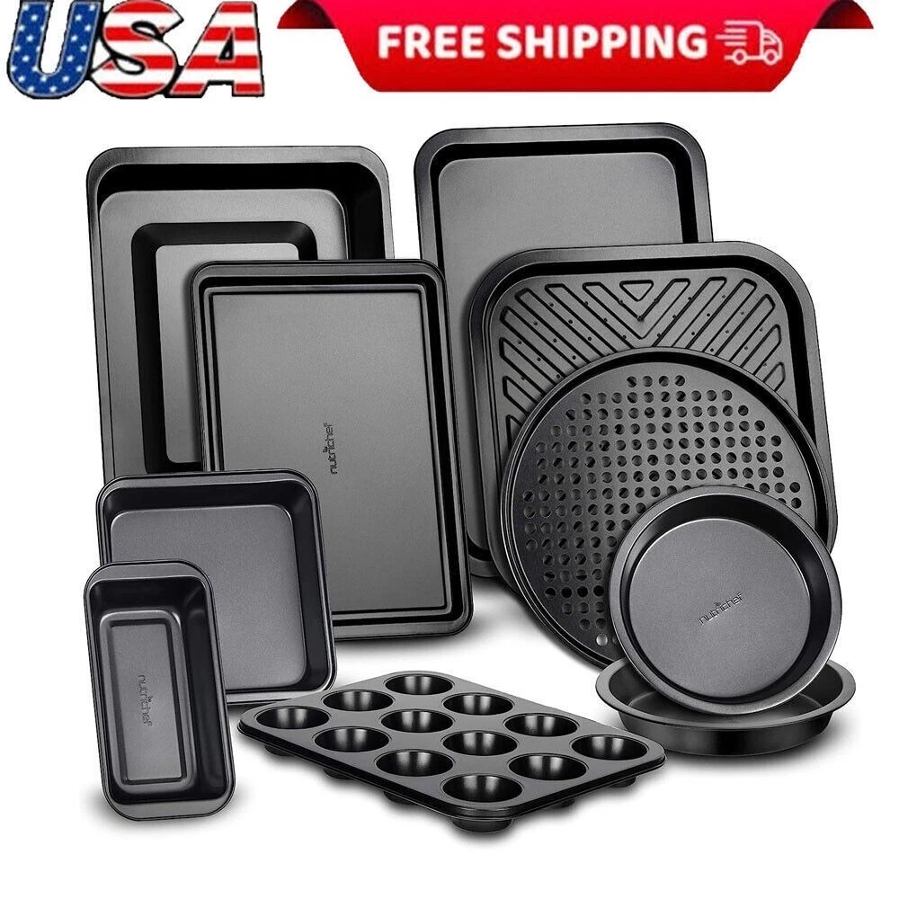 10 Pc Kitchen Oven Baking Pans Deluxe Carbon Steel Bakeware Set Stylish Nonstick