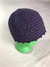 Hand Crocheted Beanie Cap Hat Dark Purple Size Large/ XL Handmade Boho Hippie