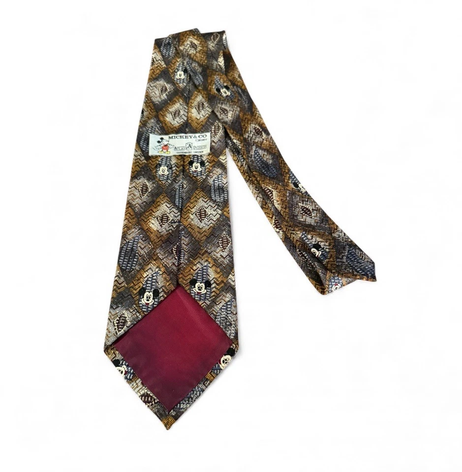 Corbata Mickey And Company Disney Mickey Mouse 100% Seda Marrón Tostado Diseño Atlas Foto 2 de 4