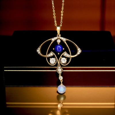 Halskette Anhänger vergoldet Lapislazuli blau Perle echter Mondstein SB22