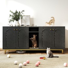 Cat Litter Box Enclosure Cat Washroom Furniture with Double Door Pet House