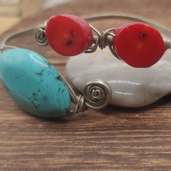 B1930 native sterling silver solid turquoise cuff… - image 3