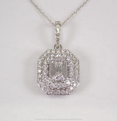 2 kt Laborgefertigter Diamant Smaragd Halo Anhänger 14 K Weißgold über 18 Zoll kostenlose Kette - Bild 1 von 4