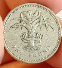 1985 UK one-pound coin. Welsh leek within a royal diadem,symbolizing Wales.#i82