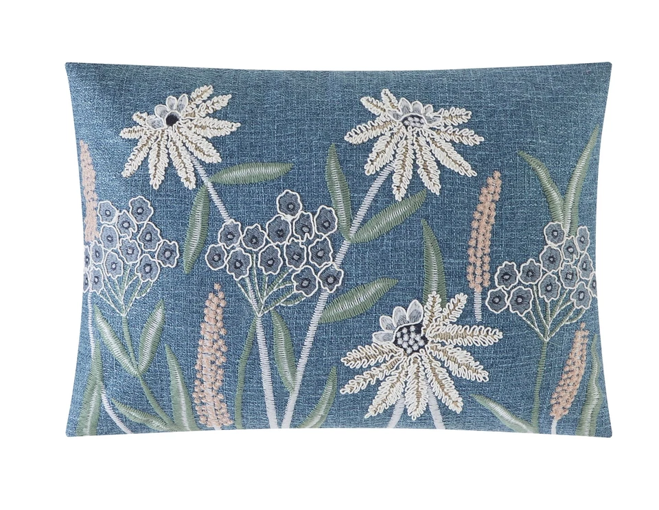 Mainstays Chambray Embroidered Botanical Throw Pillow, 14"x20" - Decorative - Image 2 of 4