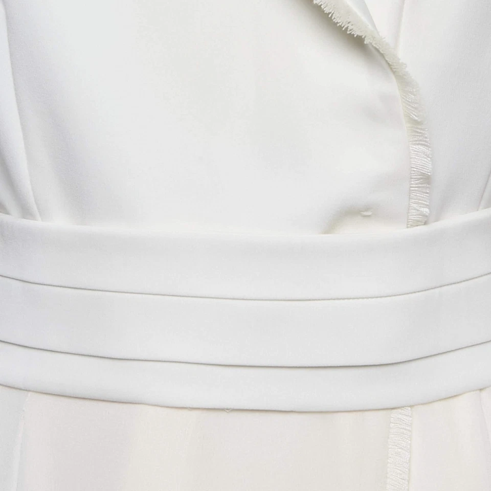 Maxi Vestido Max Mara Blanco Satén y Seda Flecos Manga Larga M Foto 3 de 4