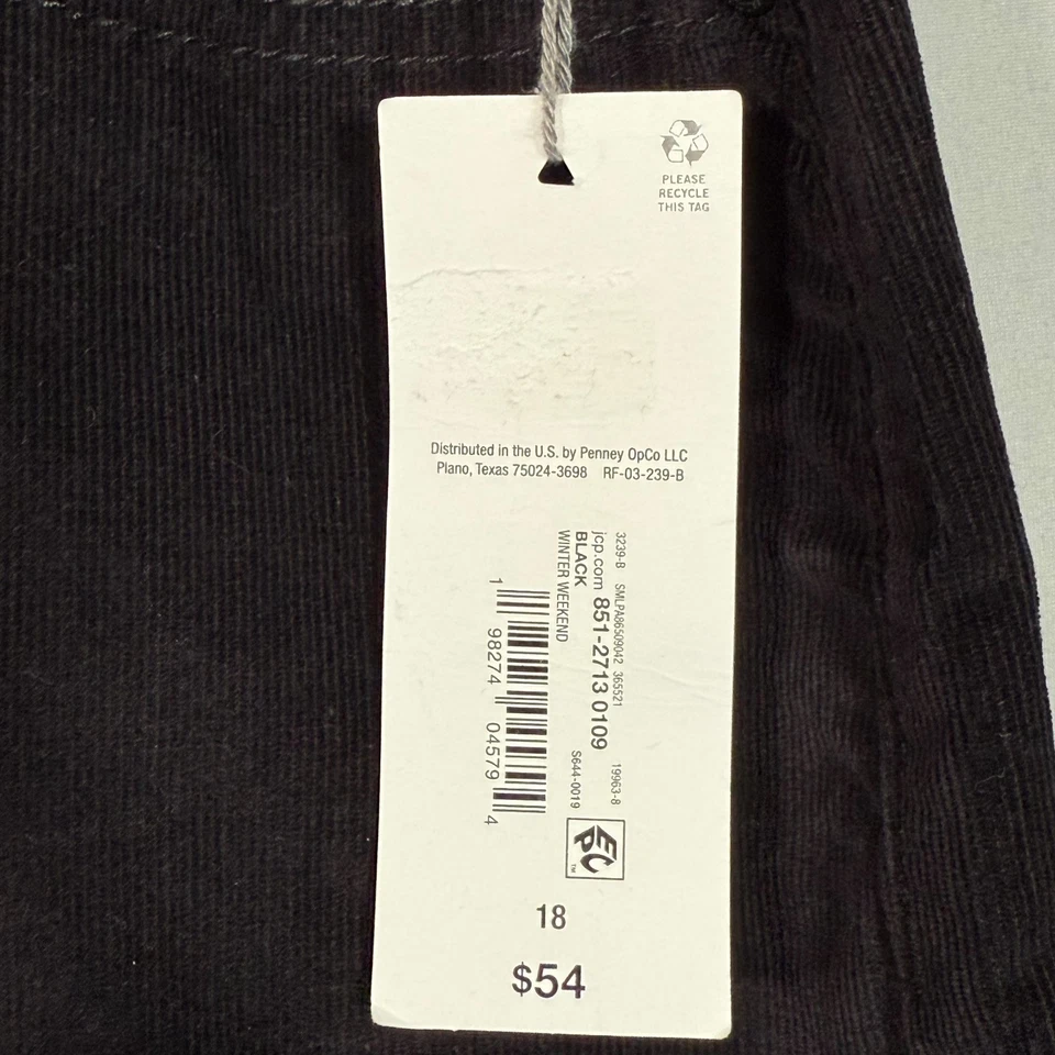 NUEVO CON ETIQUETAS Liz Claiborne Mujer Pana Recta Negra Falda Larga 18 Frente Plano $54 Foto 4 de 4