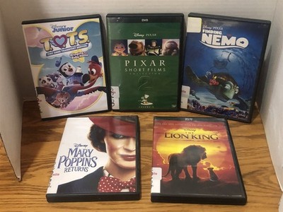 Lot of 5 Disney DVD's Tots, Pixar Shorts, Finding Nemo, Mary Poppins,Lion King