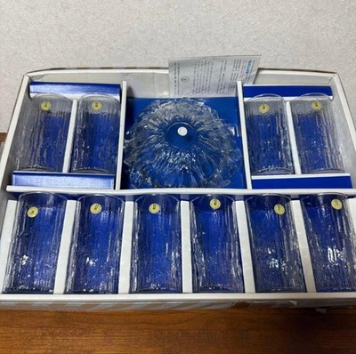 HOYA CRYSTAL Glass Ashtray(18x4.5cm/7.08x1.77'')/Glass*10(12x6cm/4.72x2.36'') set