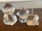 Vintage Fenton Clear Crystal Satin Frosted Undecorated Bear Figurines Pair