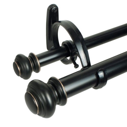 Urn Telescoping Double Drapery Rod Set, 36-72", Antique Bronze - Picture 1 of 7