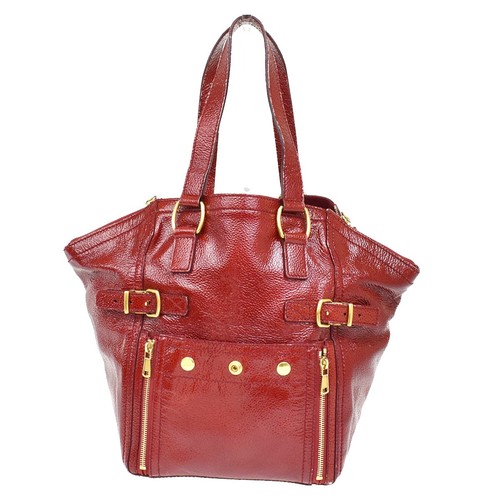 YVES SAINT LAURENT YSL Logo Downtown Shoulder Bag Patent Leather Red GHW 38YJ587