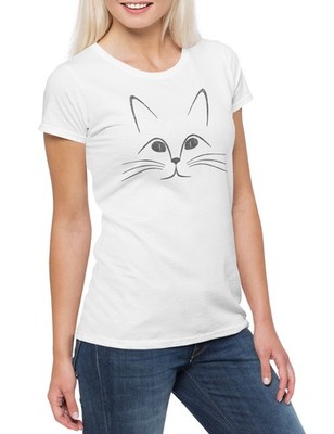Cat Face Damen T-Shirt Cats Katzen Katze Addicted Lover Kitty Kitten Liebhaber