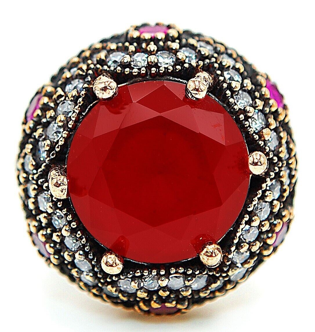 Elegant Ottoman Empire Inspired 8CT Fire Garnet Topaz 925 Sterling Silver Ring Size 9 HB1-5