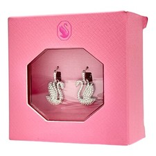 Swarovsk Icon?c Swan :Pe Hoop Earrings WHI/RHS -New Sealed