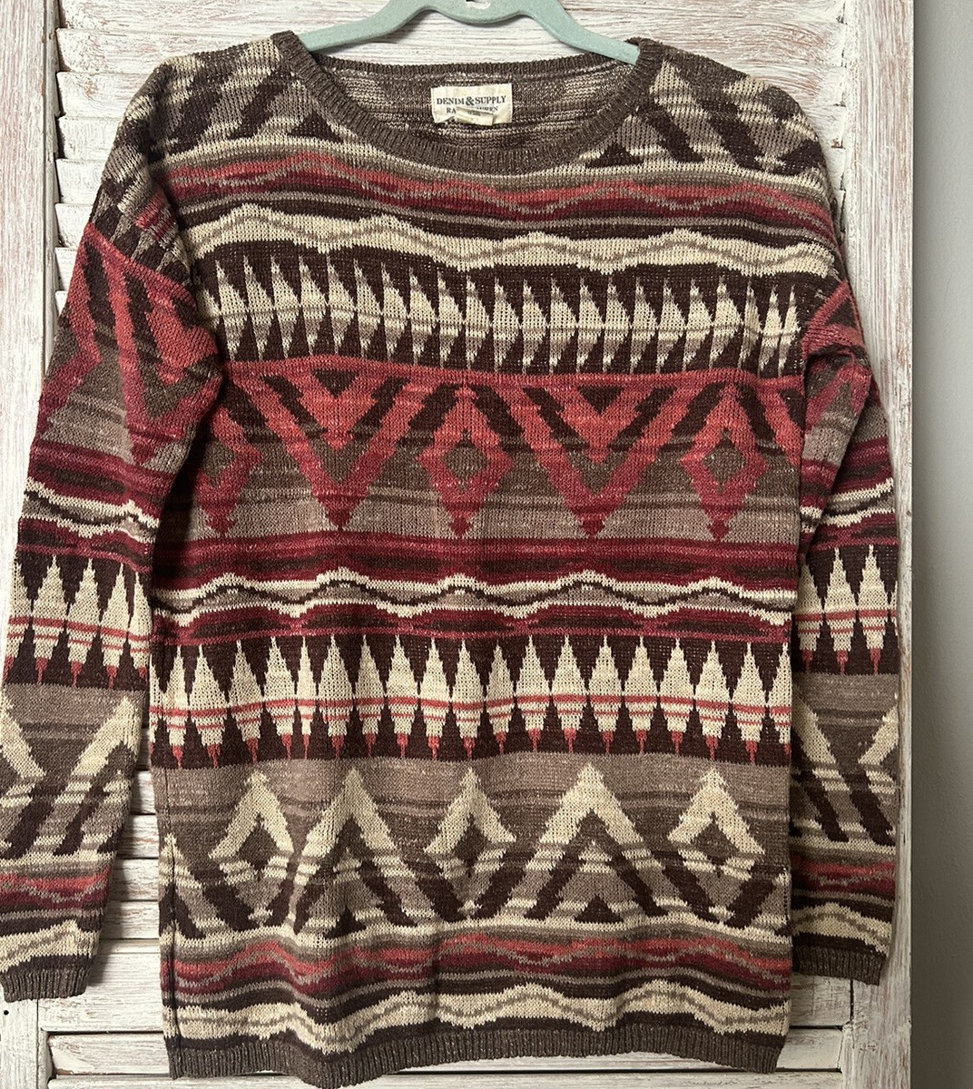 DENIM SUPPLY By RALPH LAUREN Tan/Brown Tribal Print Sweater Size