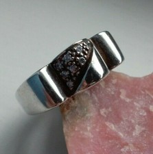 Pav Set Round Cubic Zirconia REAL 925 SS Ribbed Design Ring - 6.3 grams