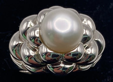 NWOT EA Sterling Silver Genuine Pearl Bubble Dome Cocktail Ring Size 7 1/4 9.8g