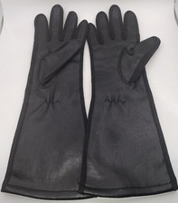 Vtg 12  Black Vinyl Women  s Gloves, Rayon Lining, Cotton Fourchettes, Japan, S