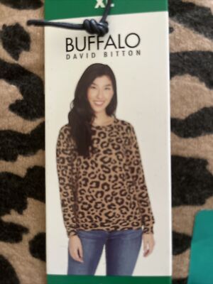 Buffalo David Bitton Women s Long Sleeve Crew Neck Shirt- Cheetah Print-Size XL