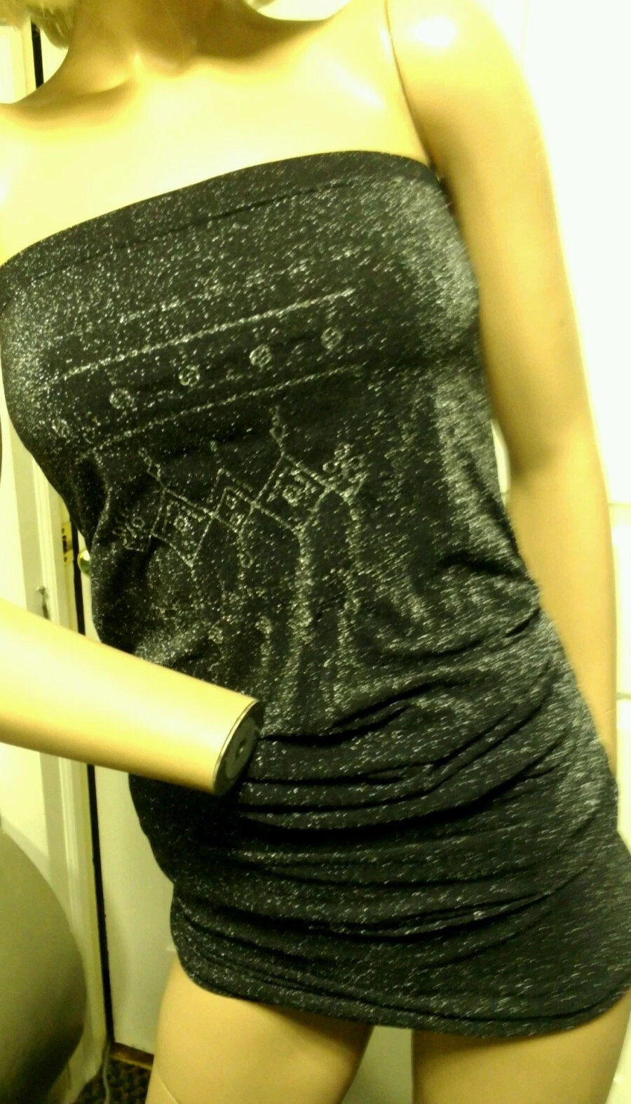 UNDERCOVER Abito fatale Victoria's Secret Gonna senza spalline tubo BodyCon nero argento M