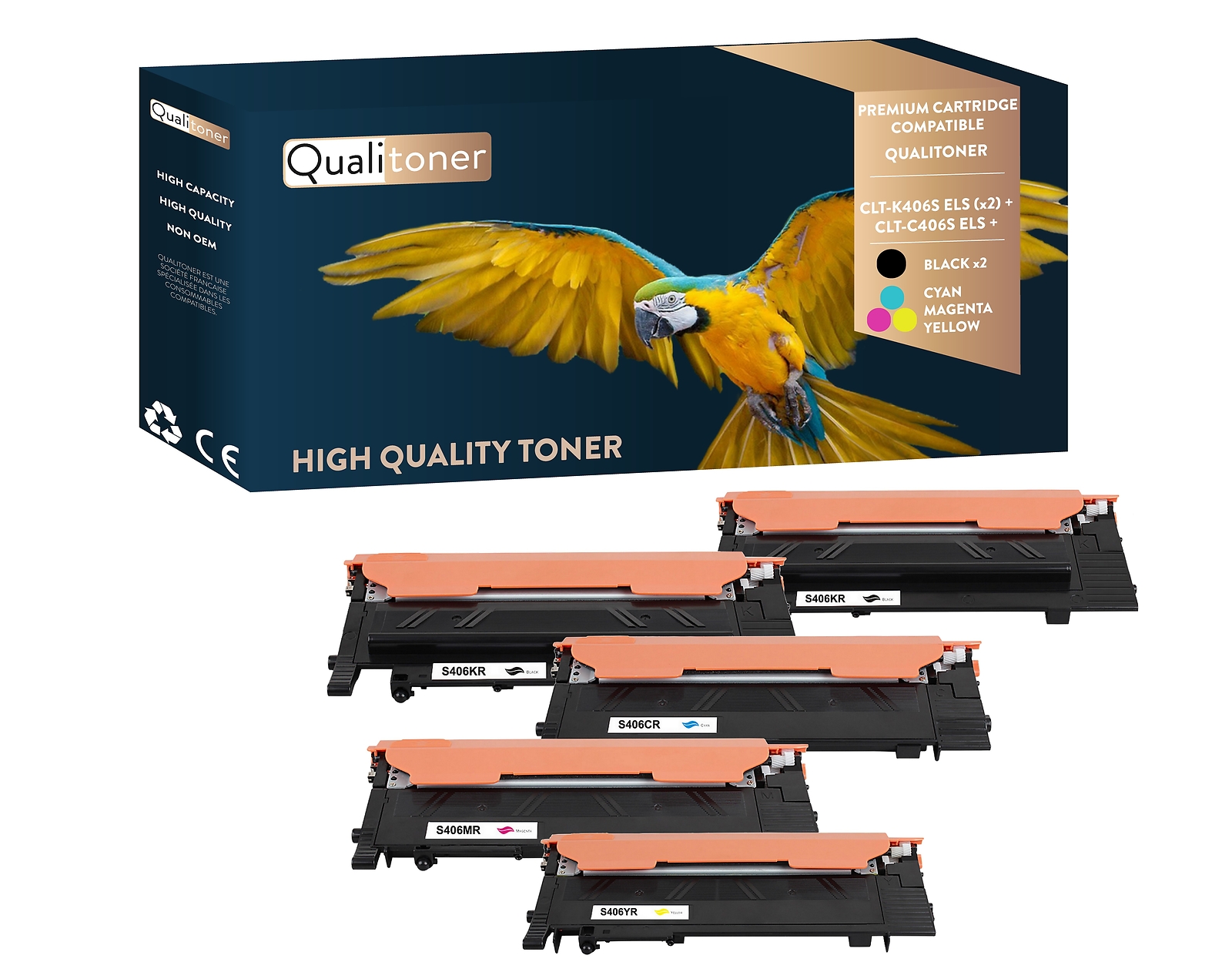 Toner noir et couleur CLTK406S compatible Samsung par Qualitoner pour imprimante Xpress