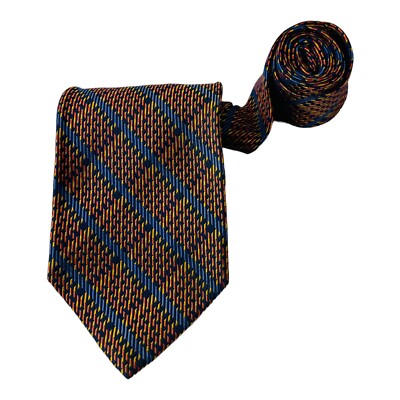Hickey Freeman Orange & Blue Check Silk Neck Tie Mens Size 3.75''W 59''L