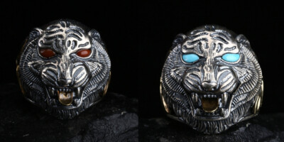 A24 Ring Big Cat Eyes Agate or Turquoise Sterling Silver 925 Adjustable