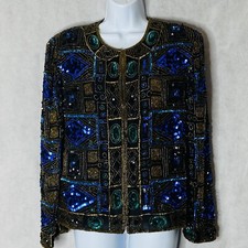 SCALA Fully Beaded Sequins Vintage Formal Jacket Top Size XL Vintage