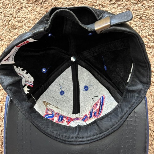 NFL New York Giants Vtg Strapback Leather Hat Men's Black Blue Logo Made in USA - Picture 10 of 14