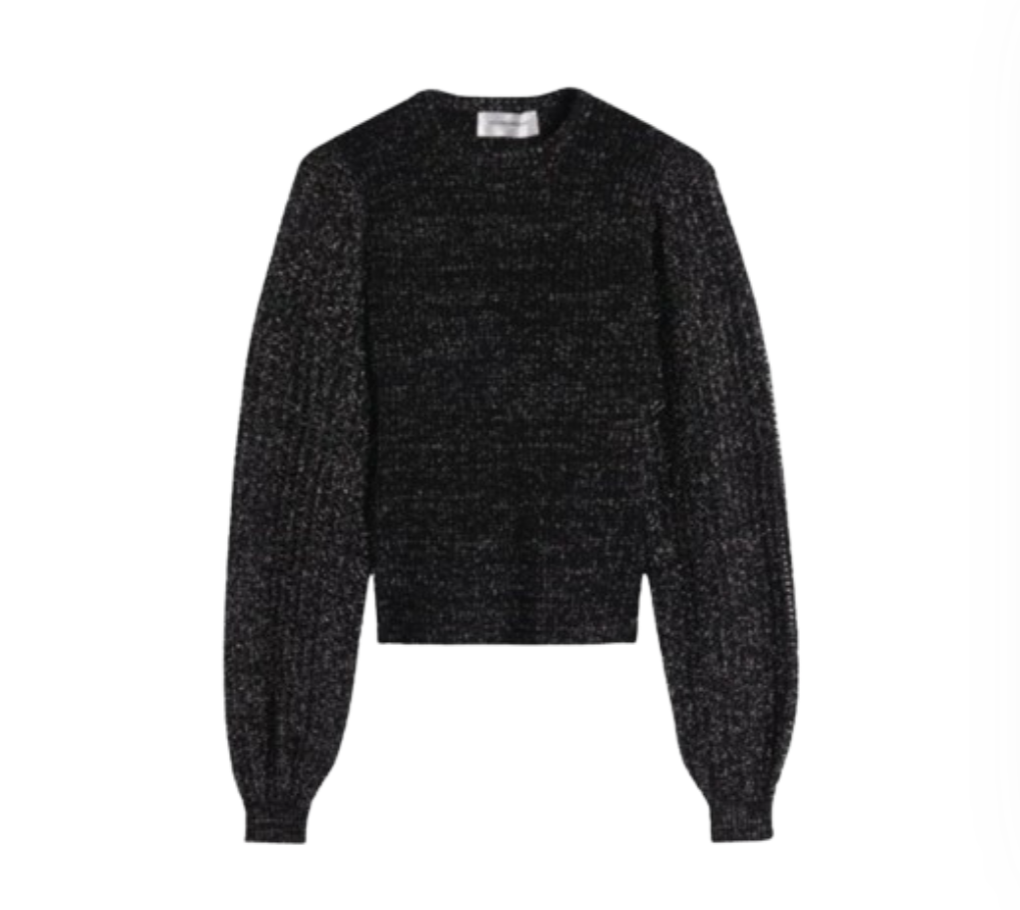 Victoria Beckham Blouson Sleeve Sweater Jumper Womens XS Black Crew Neck Wool