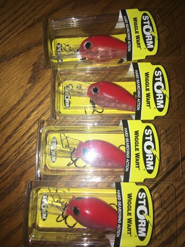 STORM WIGGLE WART MAD FLASH HARD SEARCHING= 4 FLO RED FLASHCOLORED FISHING LURES