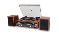 TECHPLAY COMMANDER RECORD PLAYER STEREO SYSTEM BLUETOOTH AM/FM RADIO CD MP3 WOOD