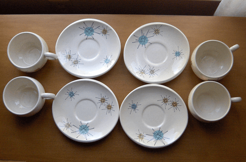 Franciscan Starburst Atomic 4 cups & saucers~Space Age~Midcentury Modern~Mint - Picture 3 of 11