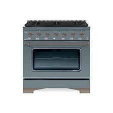NEW IN BOX 36" CLASSICO PRO DUAL FUEL RANGE IN BLUE GREY WITH BRONZE TRIM