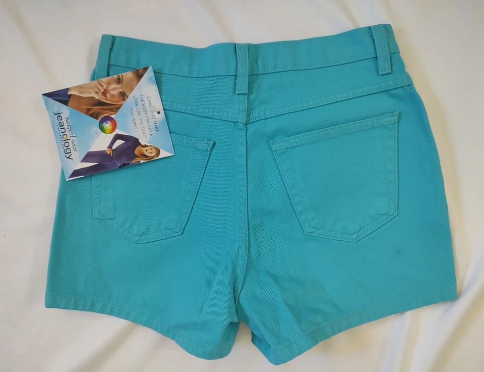 Pantalones Cortos Vaqueros Vintage Años 90 Nuevo de Lote Antiguo Newport News Jeanology Azul Turquesa Sexy Mamá Talla 8 Foto 2 de 3