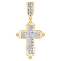 "10K Gelbgold Diamant Kreuz Kuppel Puff AnhäNger 1.15 \" Mini Pflastern 0.14 Karat"