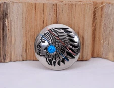 10PC 30MM SOUTHWEST INDIAN HEAD TURQUOISE SLIVER SCREW BACK LEATHERCRAFT CONCHOS