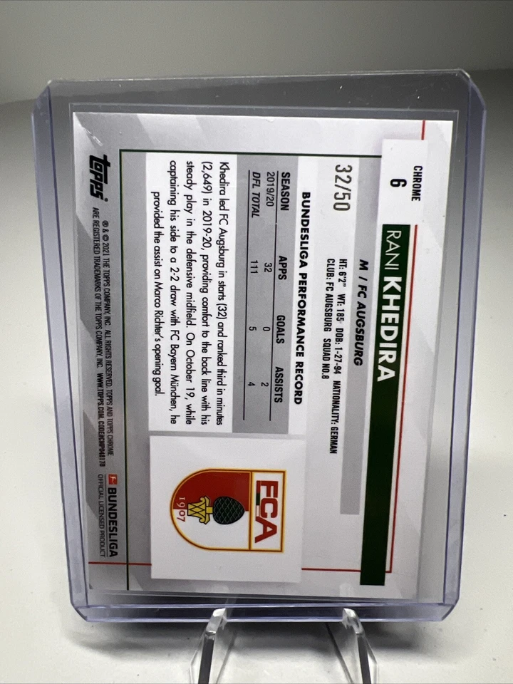 2020-21 Topps Chrome Bundesliga Sapphire Rani Khedira Gold /50 FC Augsburg - Image 2 of 2