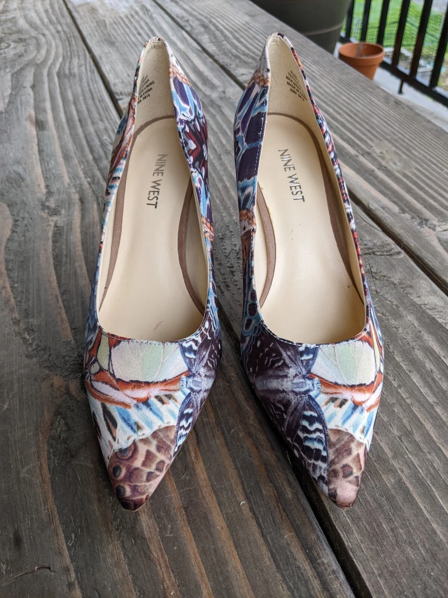 Nine West Margot Sz 6 Multi Print Butterfly Pattern Fabric Classic Pump EUC