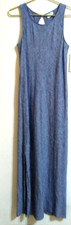 ARTISAN NY Sleeveless Maxi Dress US6 10 36 Blue Chambray Slit 100% LINEN Keyhole