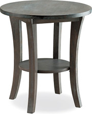 10302-RG Rustic Wire Brushed Driftwood round Side Table with Shelf, Rustic Gray