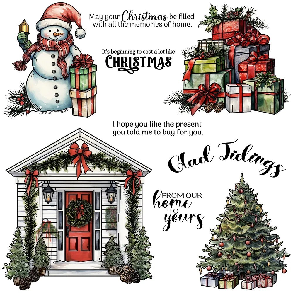 Winter Snowman Christmas Tree Gifts Wreath Door Metal Cutting Dies Clear Stamps
