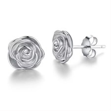 Color Variation 925 Sterling Silver Rose Flower Push Back Studs Earrings