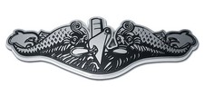 navy submarine dolphins insignia logo shiny chrome auto emblem usa made
