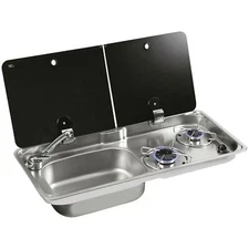 CAN HOB & SINK & MIXER TAP L/H DUAL LID 2 BURNER COMBI UNIT CAMPERVAN MOTORHOME