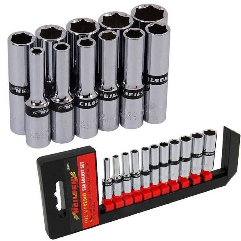 11pc 1/4"" DRIVE DEEP SAE SOCKET SET by NEILSEN TOOLS 5/32"" to 1/2"" A/F