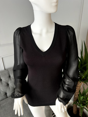 Coast Pullover Langarm Oberteil Gr. XS schwarz transparente Ärmel 